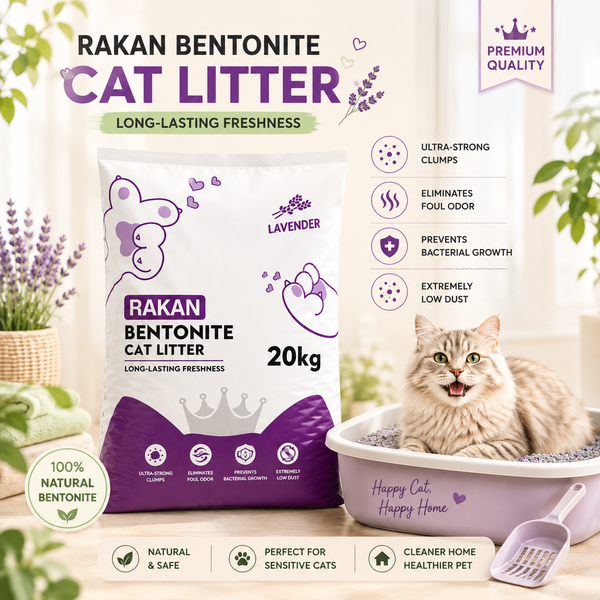 Rakan Bentonite Clumping Cat Litter – Lavender, 25L / 20Kg