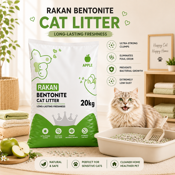 Rakan Bentonite Clumping Cat Litter – Apple, 25L / 20Kg